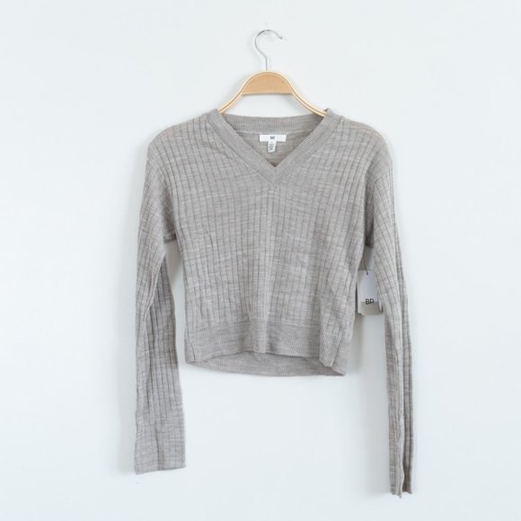 bp Tops - BP. Womens Reagan Rib Crop Sweater Heather Gray Size Medium